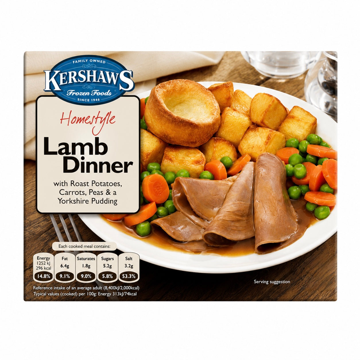 Kershaws Lamb Dinner with Roast Potatoes, Carrots, Peas & Yorkshire Pudding 400g